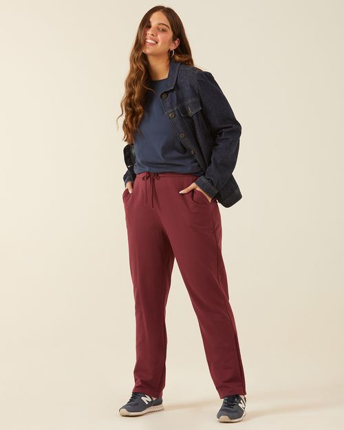 Calça Básica Feminina Plus Size Em Moletom Stretch Flanelado
