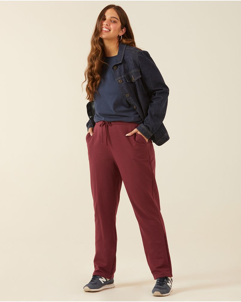 Calça Básica Feminina Plus Size Em Moletom Stretch Flaneladoroxo