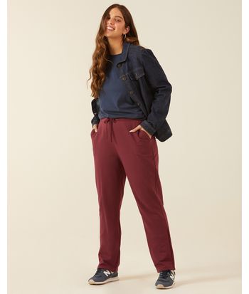 Calça Básica Feminina Plus Size Em Moletom Stretch Flanelado