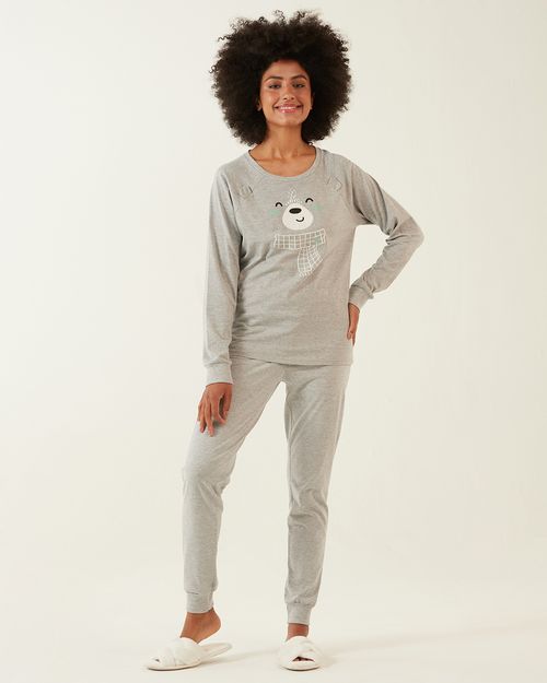 Pijama Ursinho Em Meia Malha Mescla Malwee