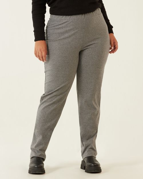 Calça Reta Básica Feminina Plus Size Cintura Média Em Algodão