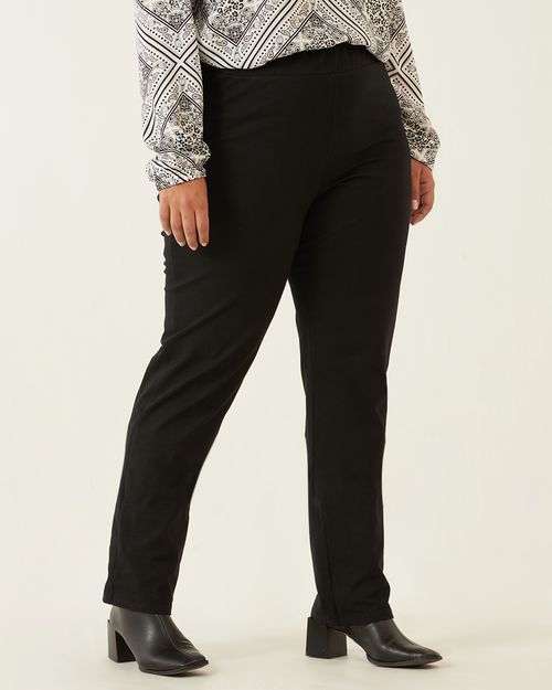 Calça Reta Básica Feminina Plus Size Cintura Média Em Algodão