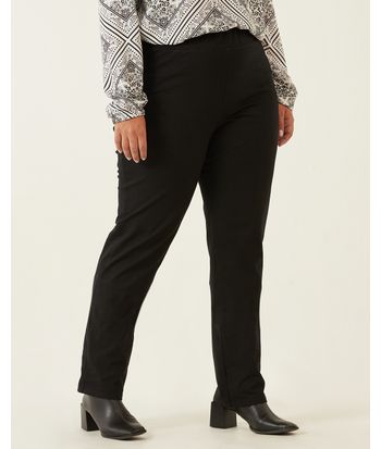 Calça Reta Básica Feminina Plus Size Cintura Média Em Algodão