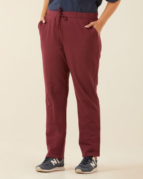 Calça Básica Feminina Plus Size Em Moletom Stretch Flanelado