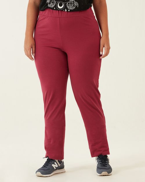 Calça Reta Básica Feminina Plus Size Cintura Média Em Algodão