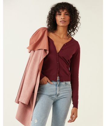 Cardigan Básico Feminino Decote V Em Tricô