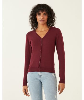 Cardigan Básico Feminino Decote V Em Tricô