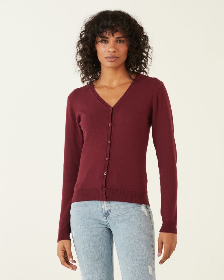 Cardigan Básico Feminino Decote V Em Tricô