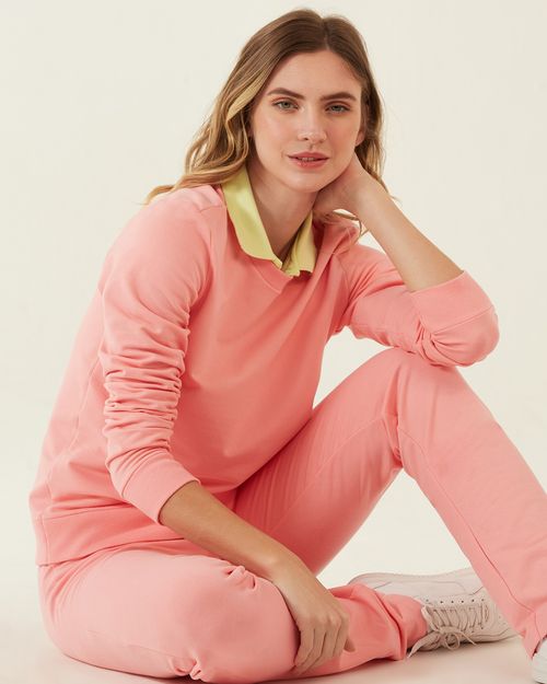 Calça Básica Feminina Cós Elástico Em Moletom Stretch Flanelado