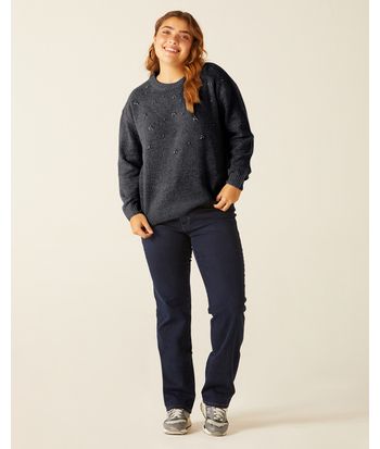 Calça Feminina Plus Size Reta Em Flex Jeans