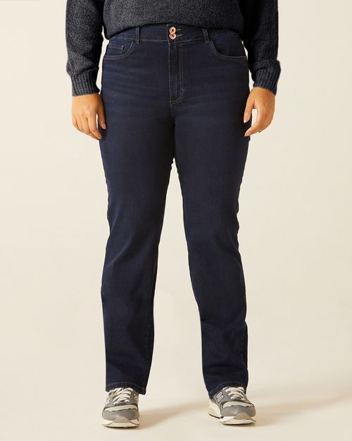 Calça Feminina Plus Size Reta Em Flex Jeans