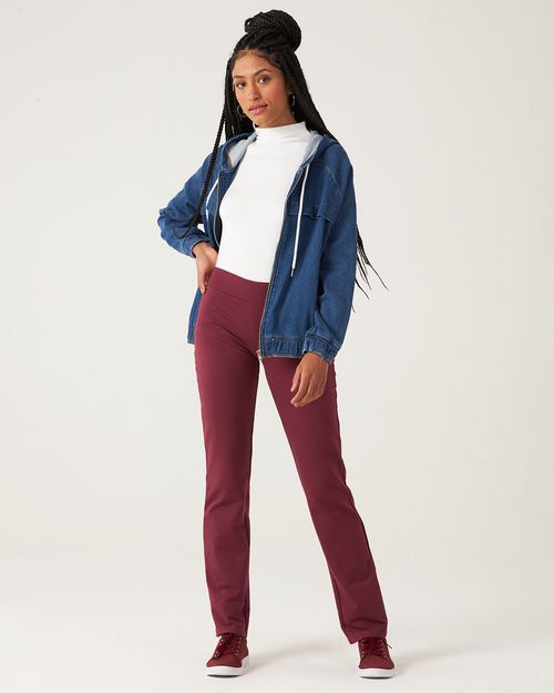 Calça Básica Feminina Cós Elástico Em Moletom Stretch Flanelado