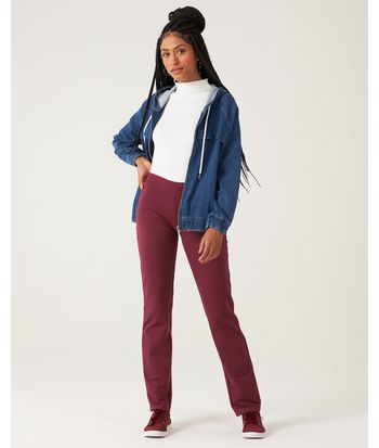 Calça Básica Feminina Cós Elástico Em Moletom Stretch Flanelado
