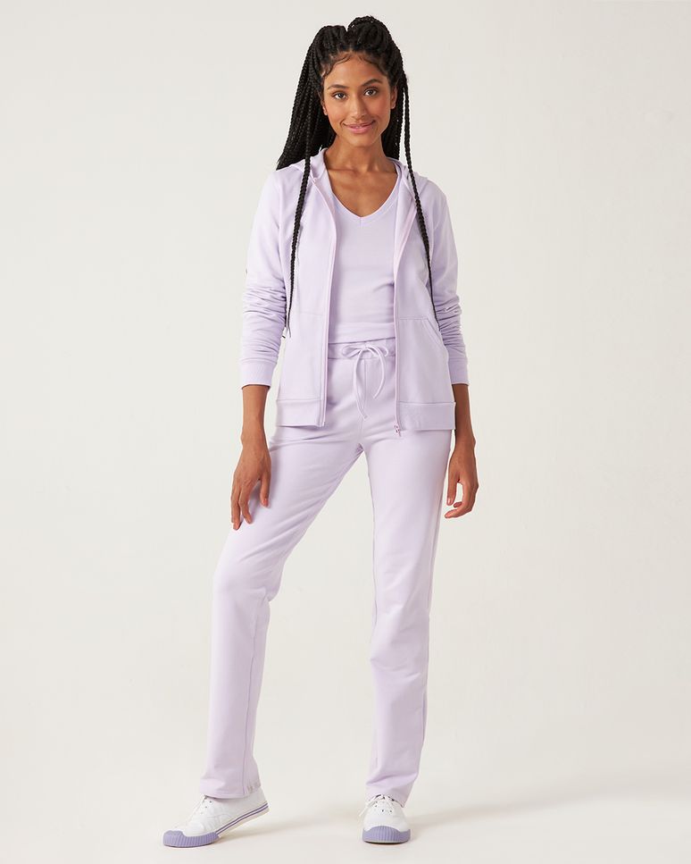 Calça Básica Feminina Reta Em Moletom Stretch Flanelado