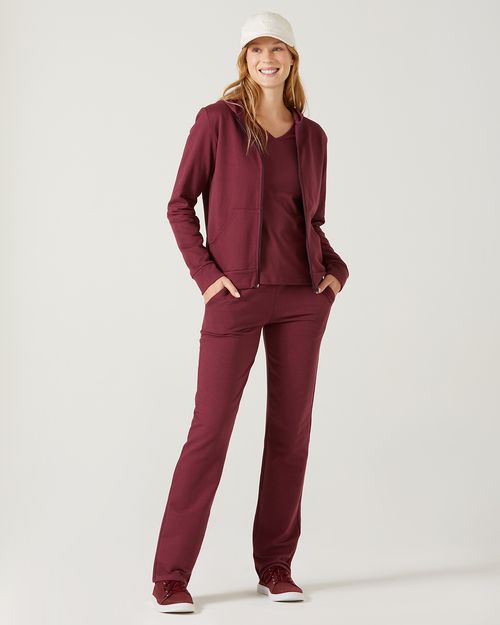 Calça Básica Feminina Reta Em Moletom Stretch Flanelado