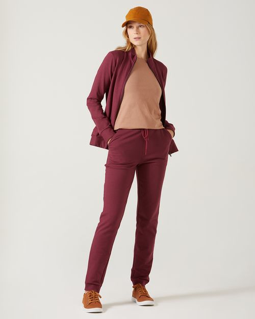 Calça Básica Feminina Jogger Bolso Faca Em Moletom Stretch Flanelado