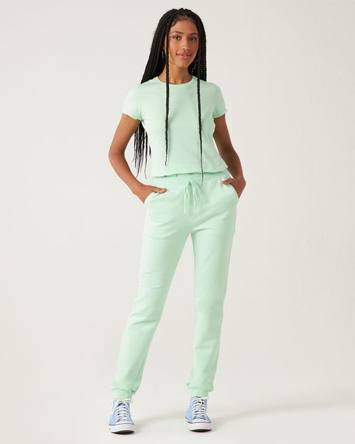 Calça Básica Feminina Jogger Bolso Faca Em Moletom Stretch Flanelado