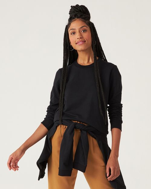 Blusão Básico Feminino Decote Redondo Em Moletom Stretch Flanelado