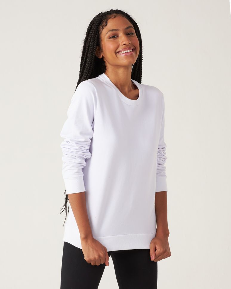 Blusão Básico Feminino Decote Redondo Em Moletom Stretch Flanelado