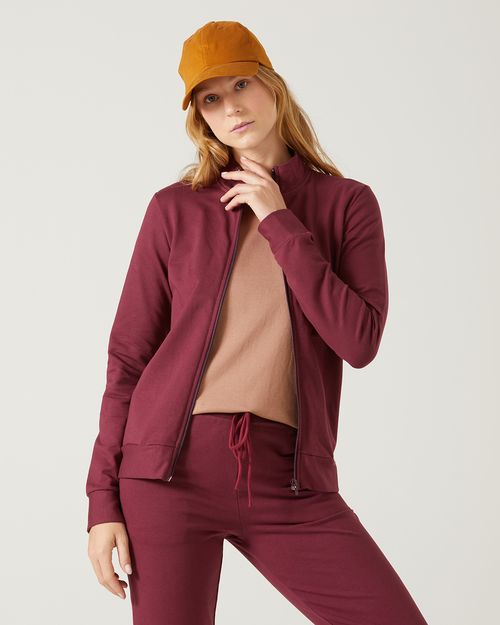 Jaqueta Básica Feminina Gola Alta Moletom Stretch Flanelado