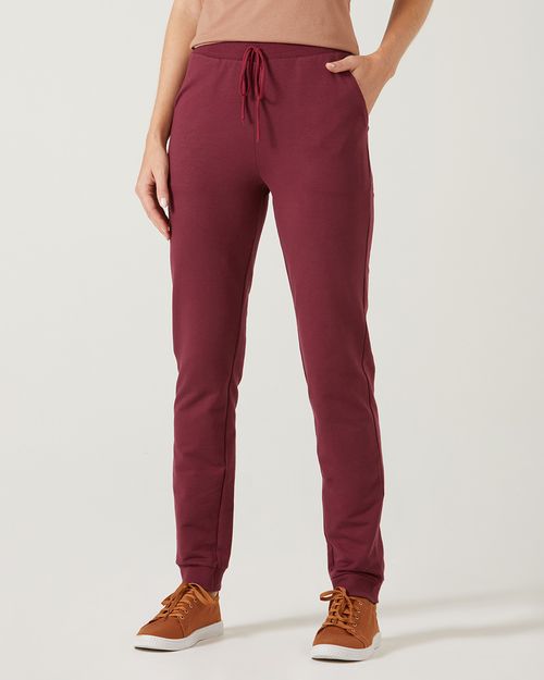 Calça Básica Feminina Jogger Bolso Faca Em Moletom Stretch Flanelado