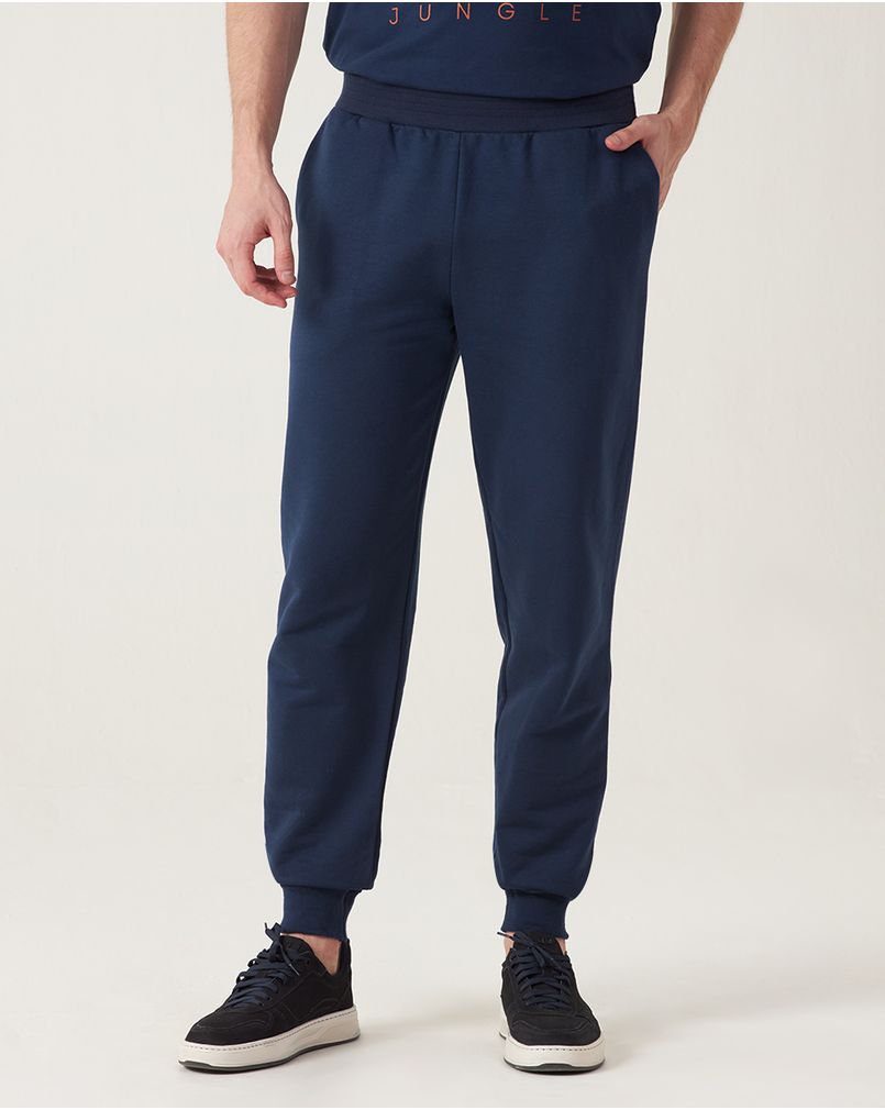 Calça Básica Masculina Em Moletom Flaneladoazul Escuro Malwee