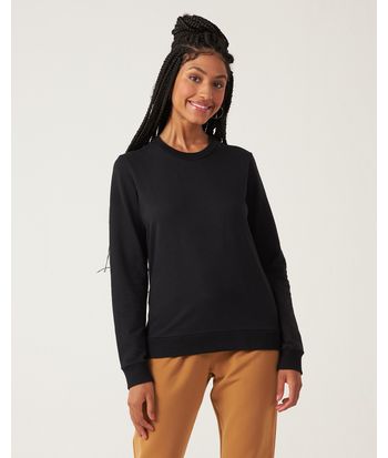 Blusão Básico Feminino Decote Redondo Em Moletom Stretch Flanelado