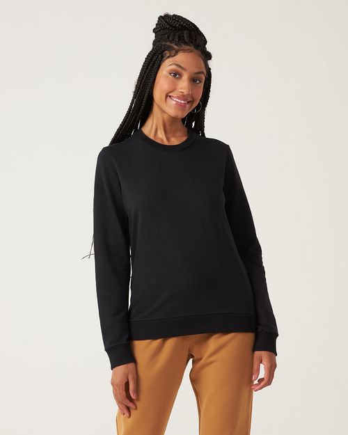 Blusão Básico Feminino Decote Redondo Em Moletom Stretch Flanelado
