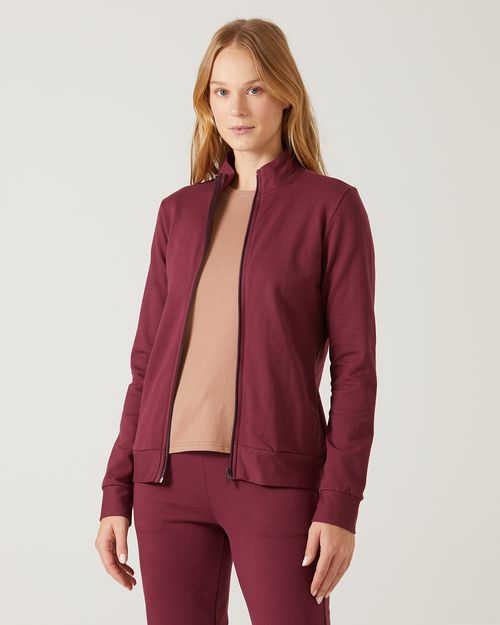Jaqueta Básica Feminina Gola Alta Moletom Stretch Flanelado