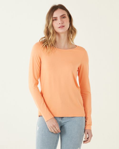 Blusa Básica Feminina Manga Longa Decote Canoa Em Viscose Stretch