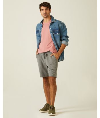 Bermuda Básica Masculina Slim Fit Bolso Faca Em Moletom Stretch