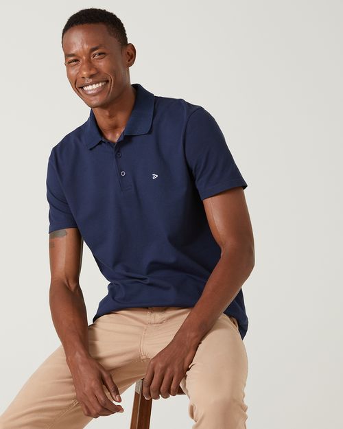 Camisa Polo Básica Masculina Bordado Frontal Em Piquet Stretch