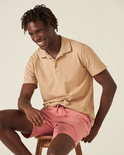 Camisa Polo Básica Masculina Bordado Frontal Em Piquet Stretch