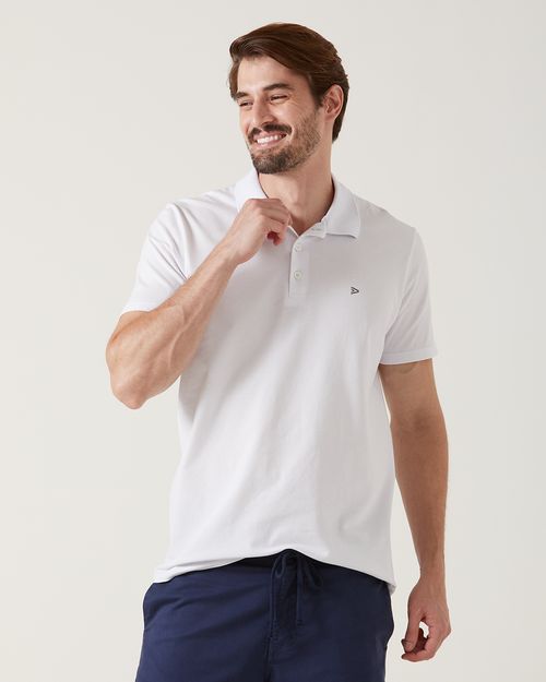Camisa Polo Básica Masculina Bordado Frontal Em Piquet Stretch