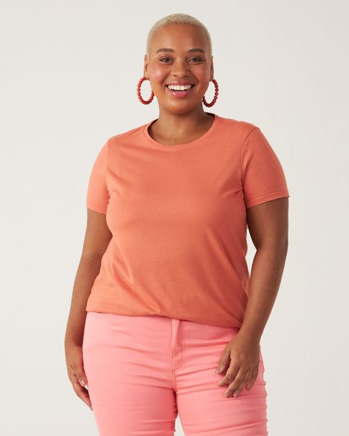 Blusa Básica Feminina Plus Size Decote Redondo Em Algodão Orgânico