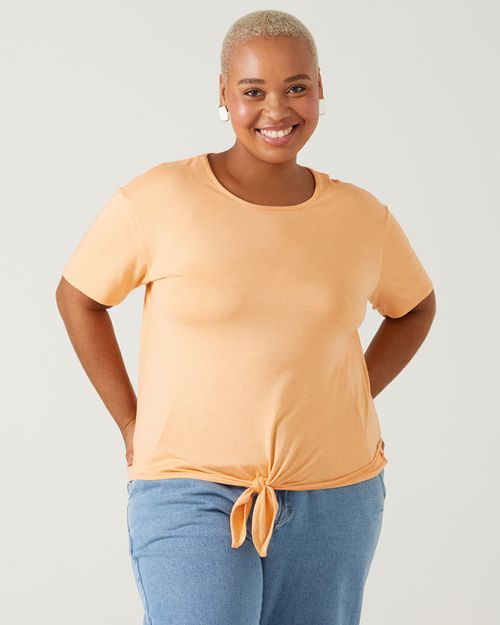 Blusa Básica Feminina Plus Size Amarração Frontal Em Viscolinho Premium