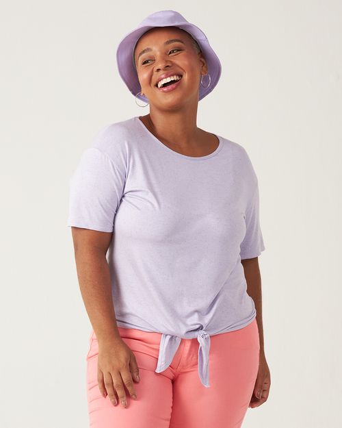 Blusa Básica Feminina Plus Size Amarração Frontal Em Viscolinho Premium