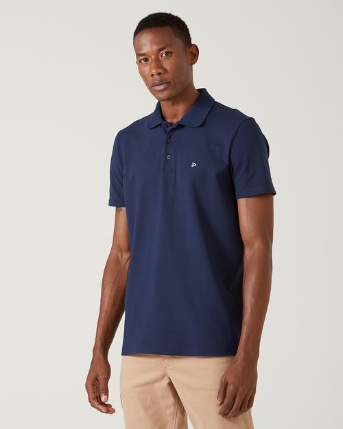 Camisa Polo Básica Masculina Bordado Frontal Em Piquet Stretch