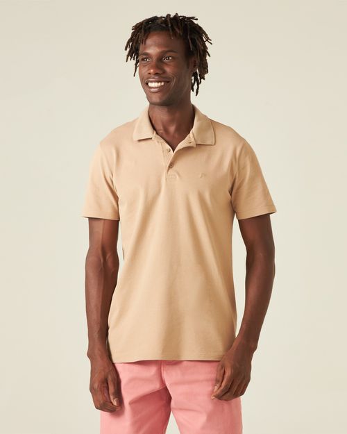 Camisa Polo Básica Masculina Bordado Frontal Em Piquet Stretch