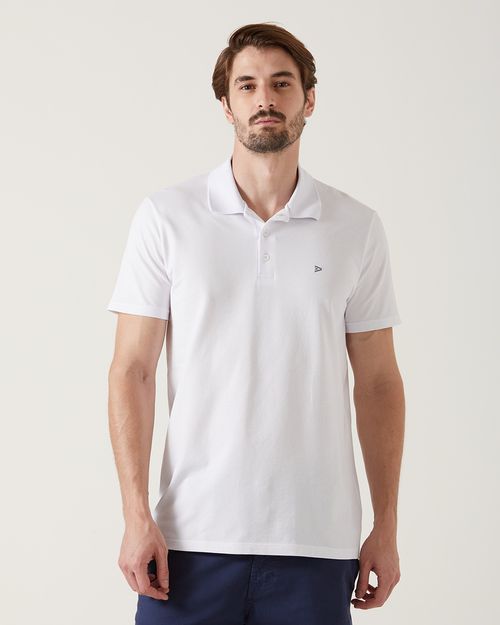 Camisa Polo Básica Masculina Bordado Frontal Em Piquet Stretch