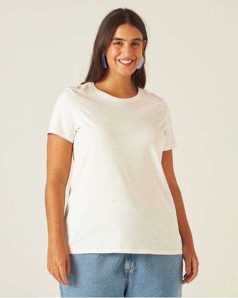 Blusa Básica Feminina Plus Size Decote Redondo Em Algodão Orgânico
