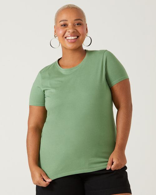 Blusa Básica Feminina Plus Size Decote Redondo Em Algodão Orgânico