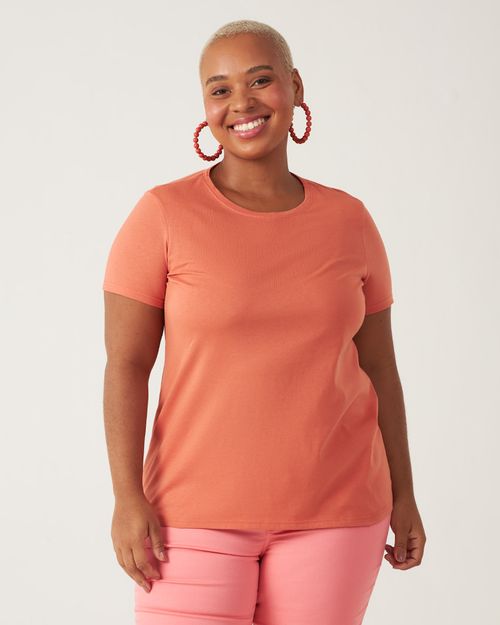 Blusa Básica Feminina Plus Size Decote Redondo Em Algodão Orgânico