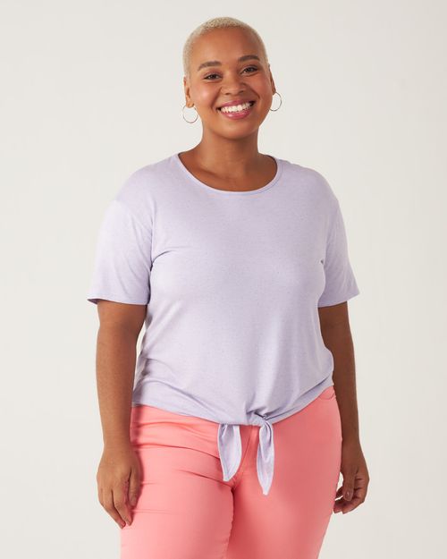 Blusa Básica Feminina Plus Size Amarração Frontal Em Viscolinho Premium