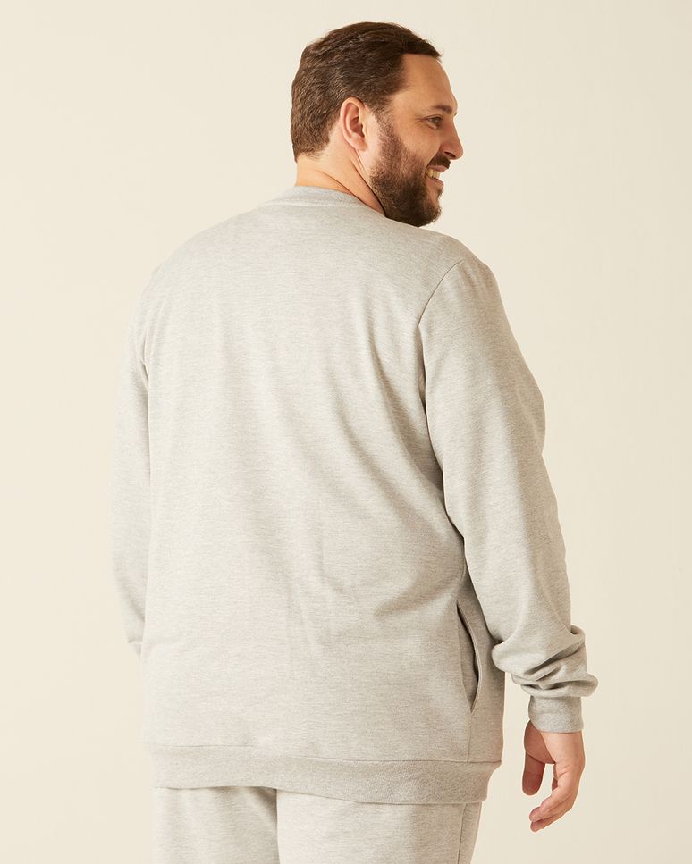 Jaqueta Básica Masculina Plus Size Com Zíper Em Moletom Flanelado