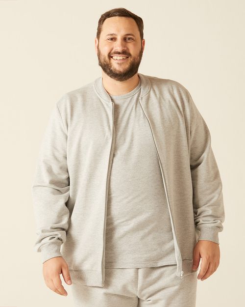Jaqueta Básica Masculina Plus Size Com Zíper Em Moletom Flanelado