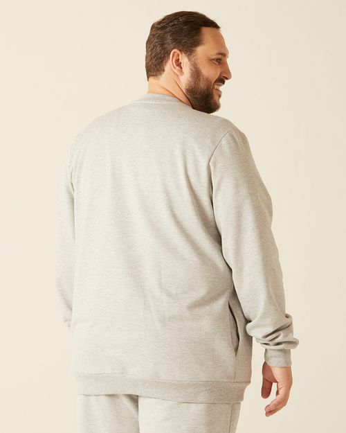 Jaqueta Básica Masculina Plus Size Com Zíper Em Moletom Flanelado