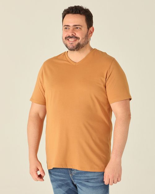 Camiseta Básica Masculina Plus Size Decote V Em Algodão