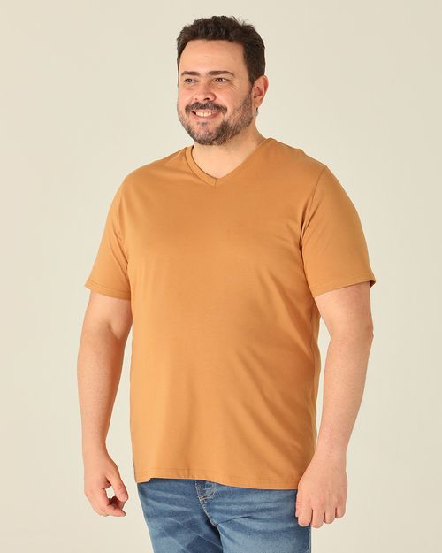 Camiseta Básica Masculina Plus Size Decote V Em Meia Malha