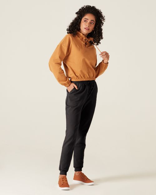 Calça Básica Feminina Jogger Em Moletom Stretch